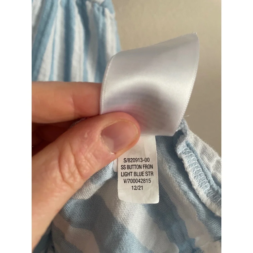 Old Navy Powder Blue Striped Gauze Cotton Puff Sleeve Button Front Dress Large - Picture 9 of 9